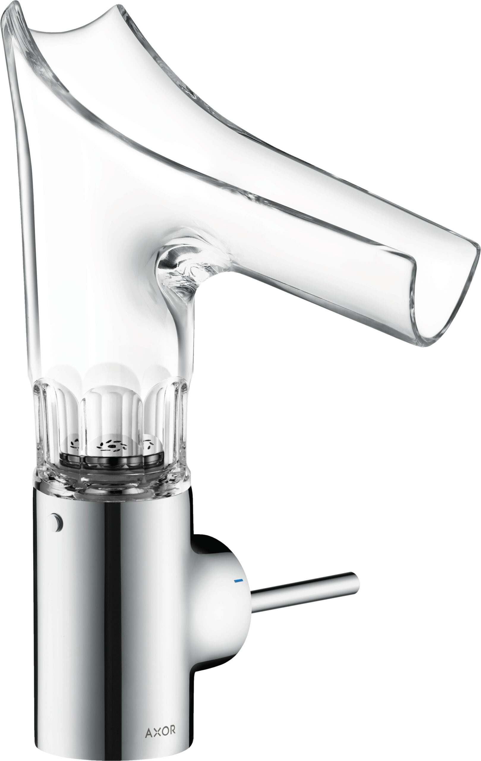 Single lever basin mixer 140 with glass spout and waste set – bevel cut