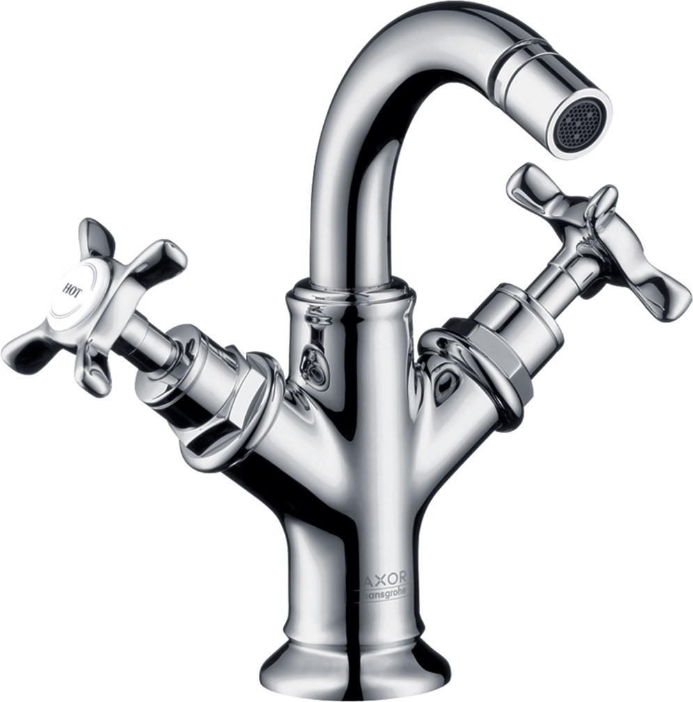2-handle bidet mixer with cross handles and pop-up waste set