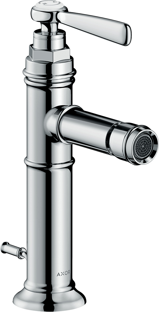 Single lever bidet mixer with lever handle and pop-up waste set
