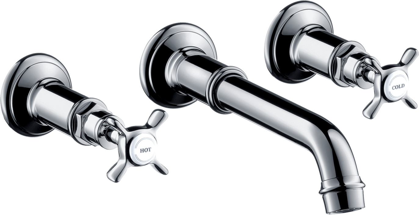 3-hole basin mixer for concealed installation wall-mounted with spout 165 – 225 mm and cross handles