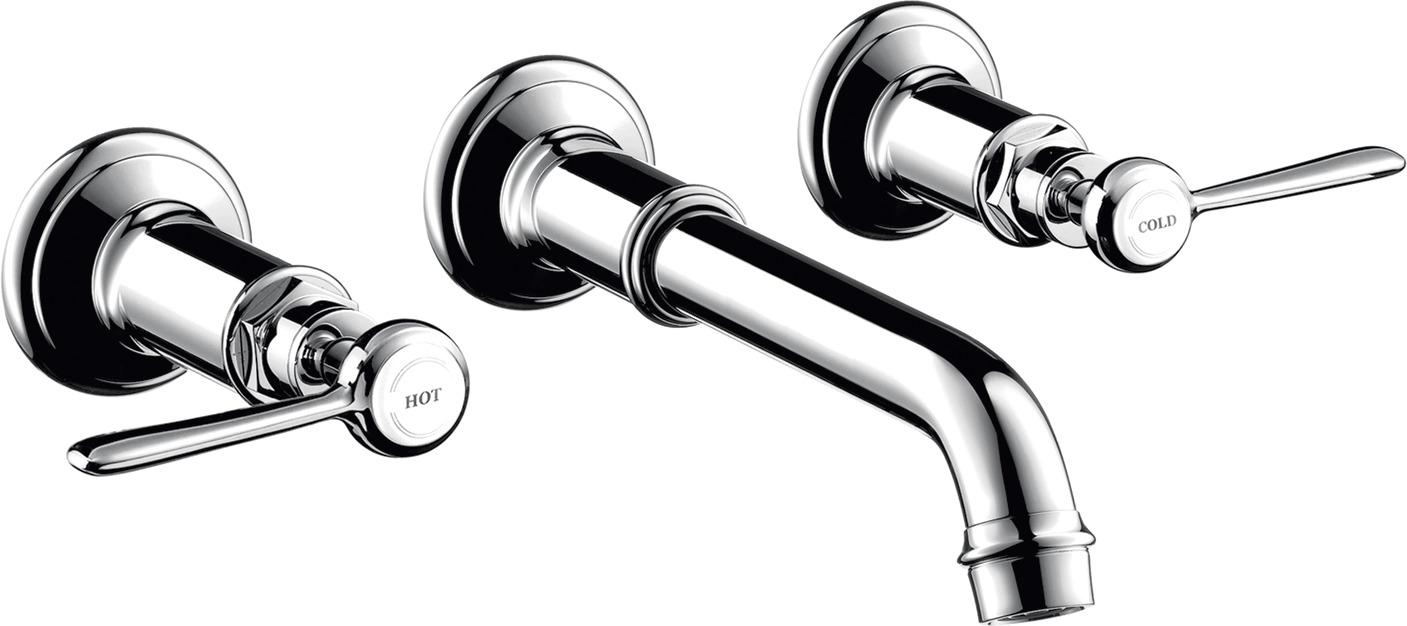 3-hole basin mixer for concealed installation wall-mounted with spout 165 – 225 mm and lever handles