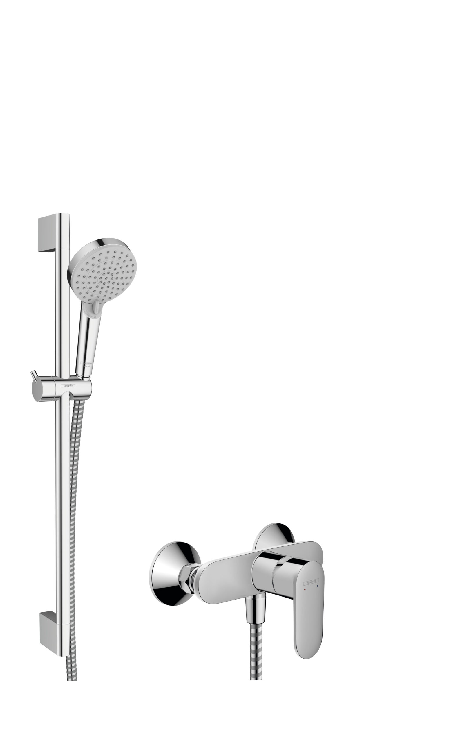 Shower system for exposed installation 100 Vario EcoSmart with single lever shower mixer and shower bar Crometta 65 cm