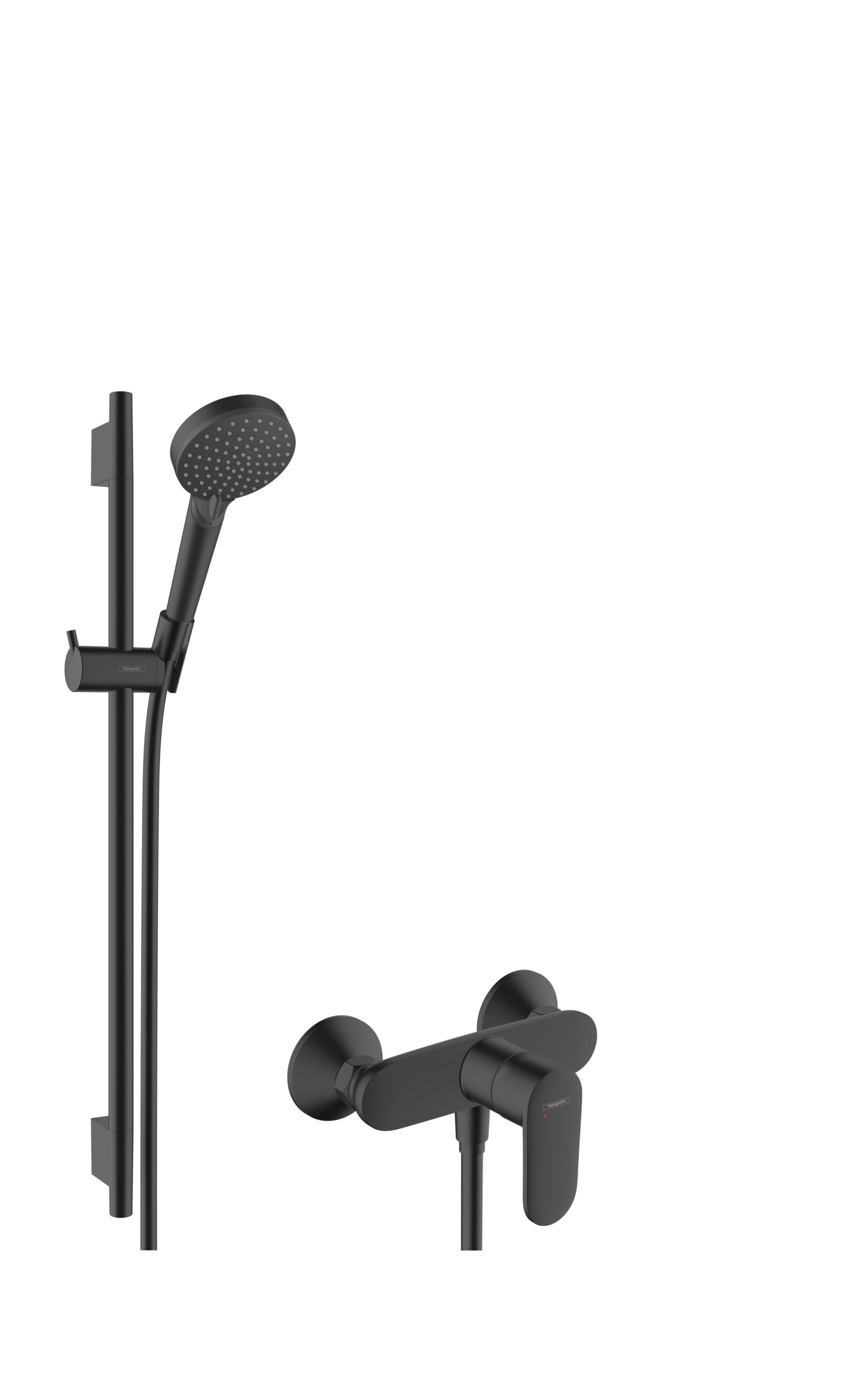 Shower system for exposed installation 100 Vario EcoSmart with single lever shower mixer and shower bar S Puro 65 cm