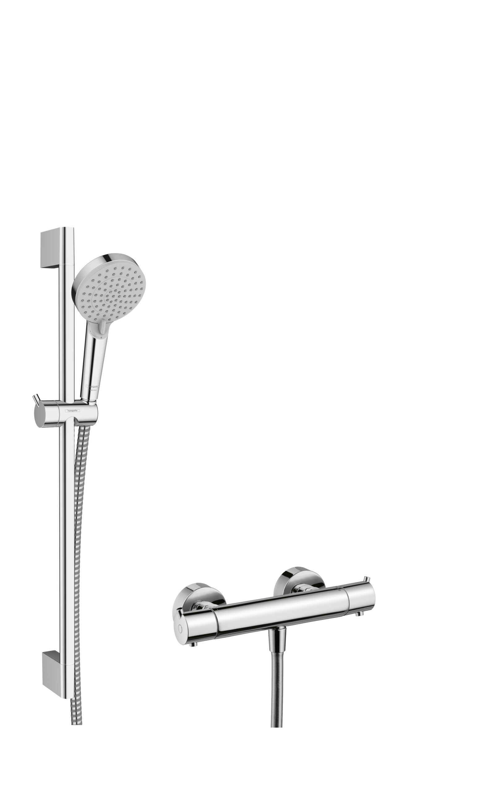 Shower system for exposed installation 100 Vario EcoSmart with thermostat Ecostat S and shower bar Crometta 65 cm