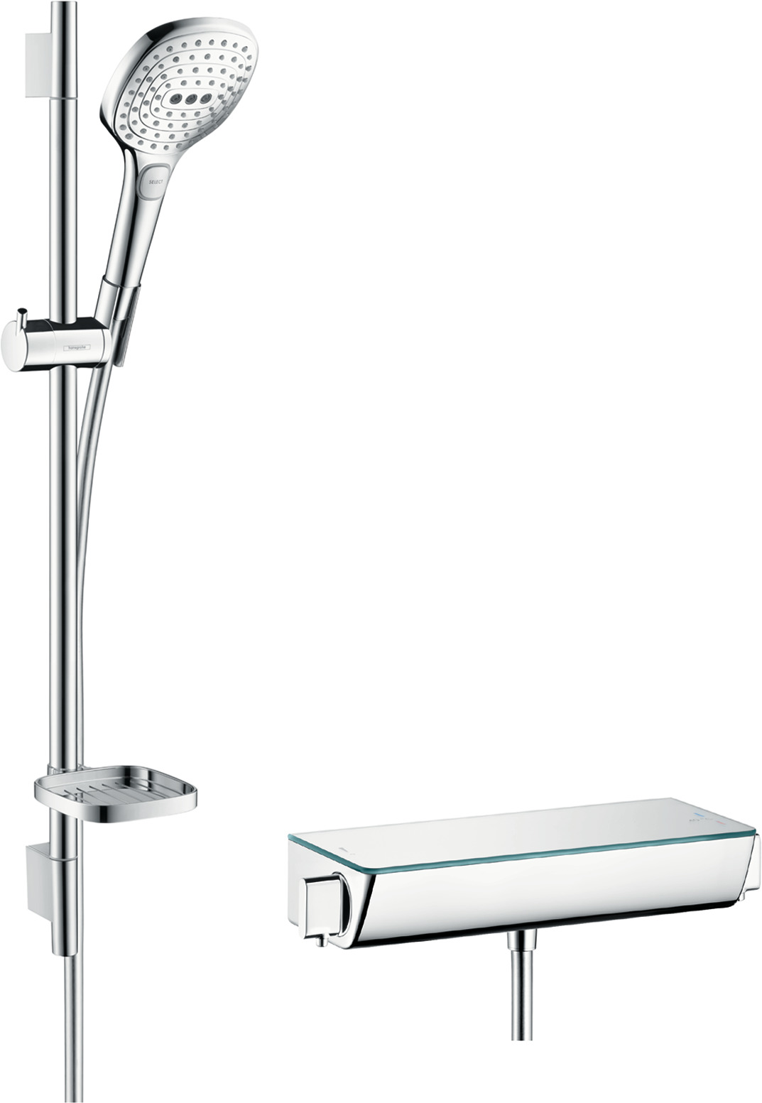 Shower system for exposed installation 120 3jet with Ecostat Select thermostat and shower bar 65 cm