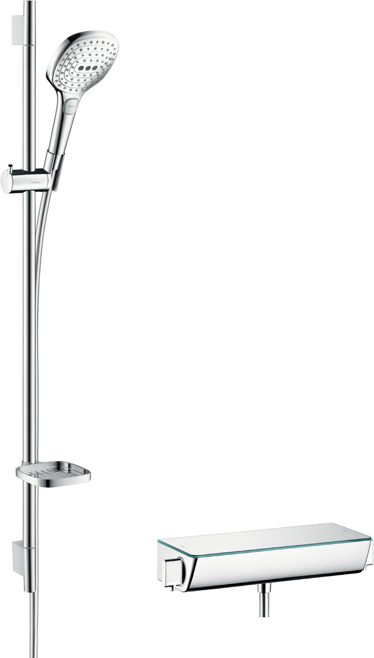 Shower system for exposed installation 120 3jet with Ecostat Select thermostat and shower bar 90 cm