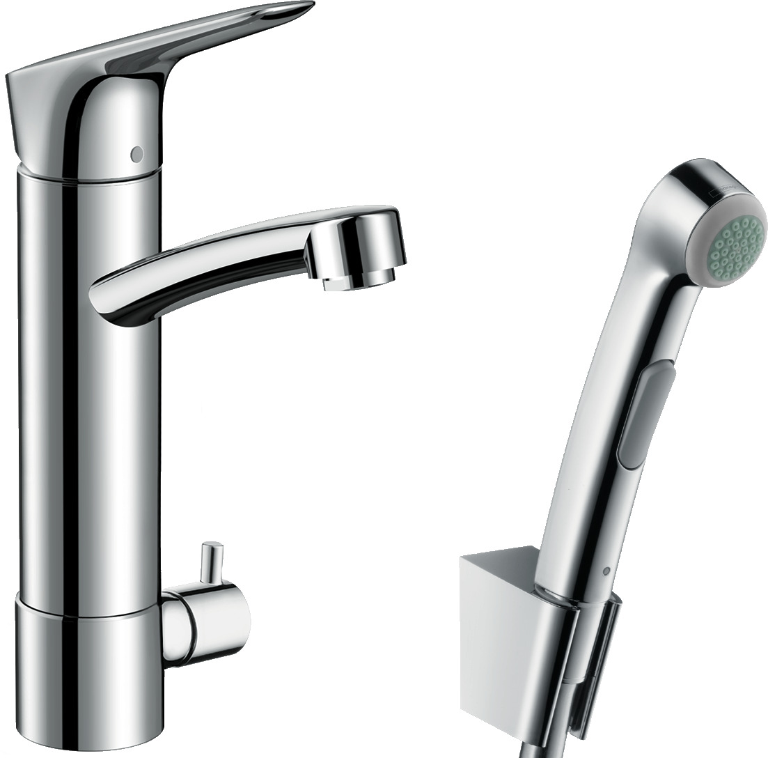 Single lever basin mixer with device shut-off valve with bidette hand shower and shower hose 160 cm DZR