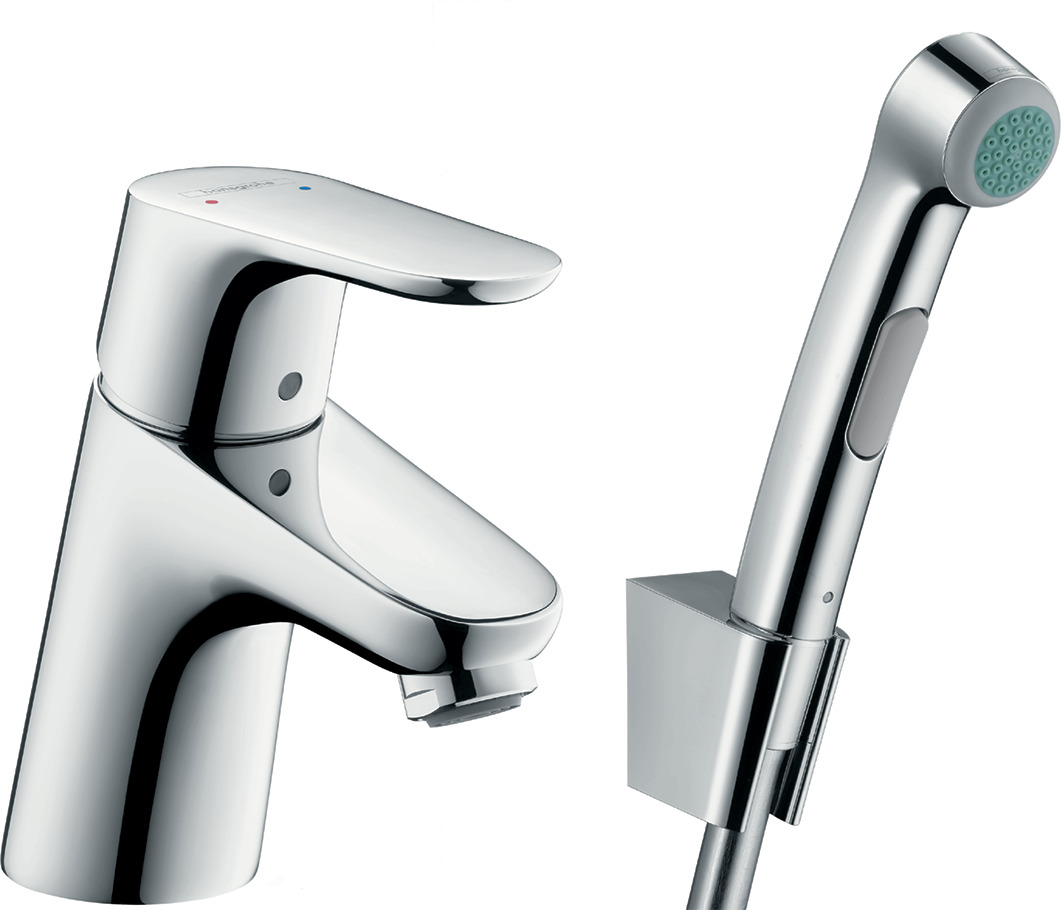 Single lever basin mixer 70 with bidette hand shower and shower hose 160 cm