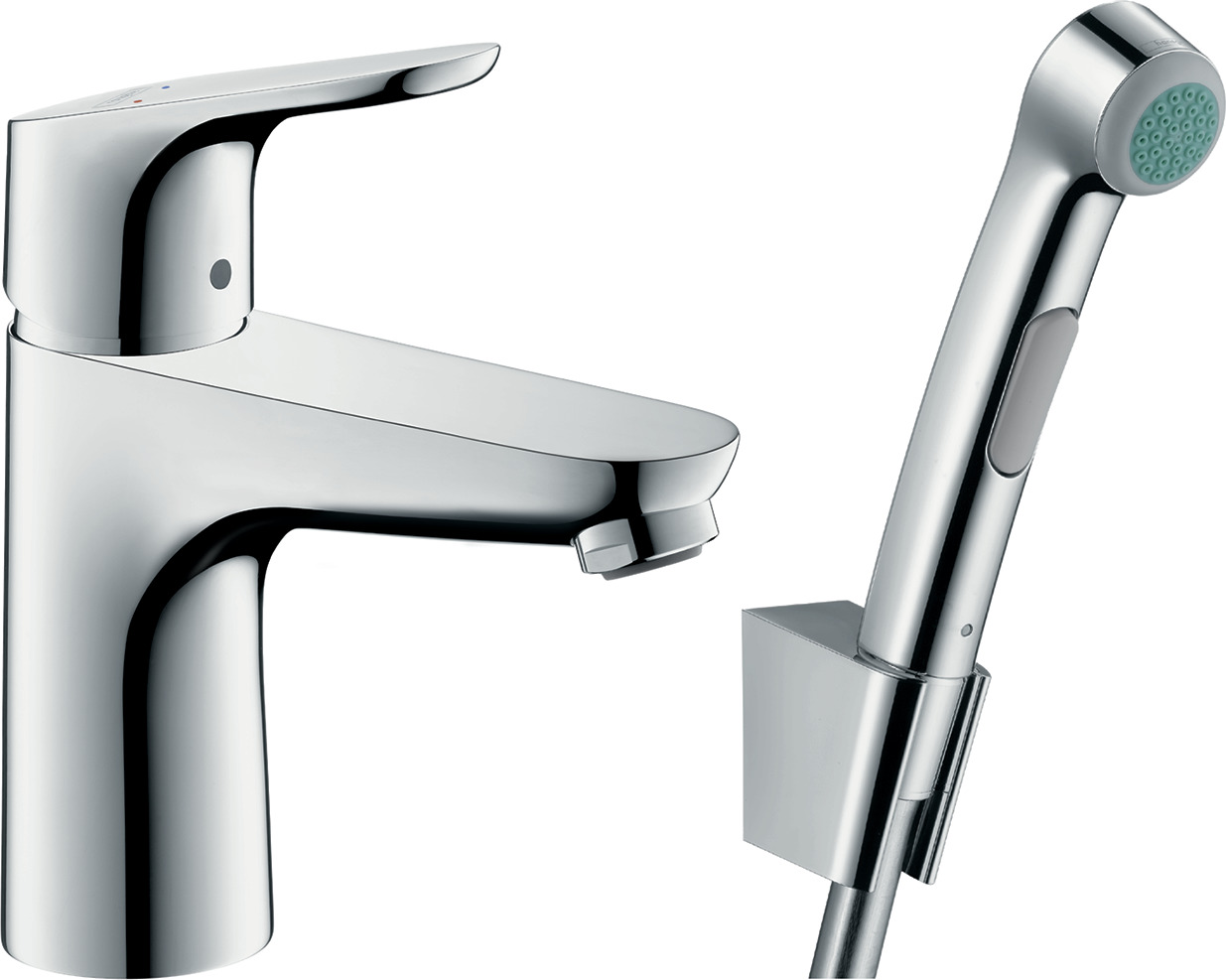 Single lever basin mixer 100 with bidette hand shower and shower hose 160 cm