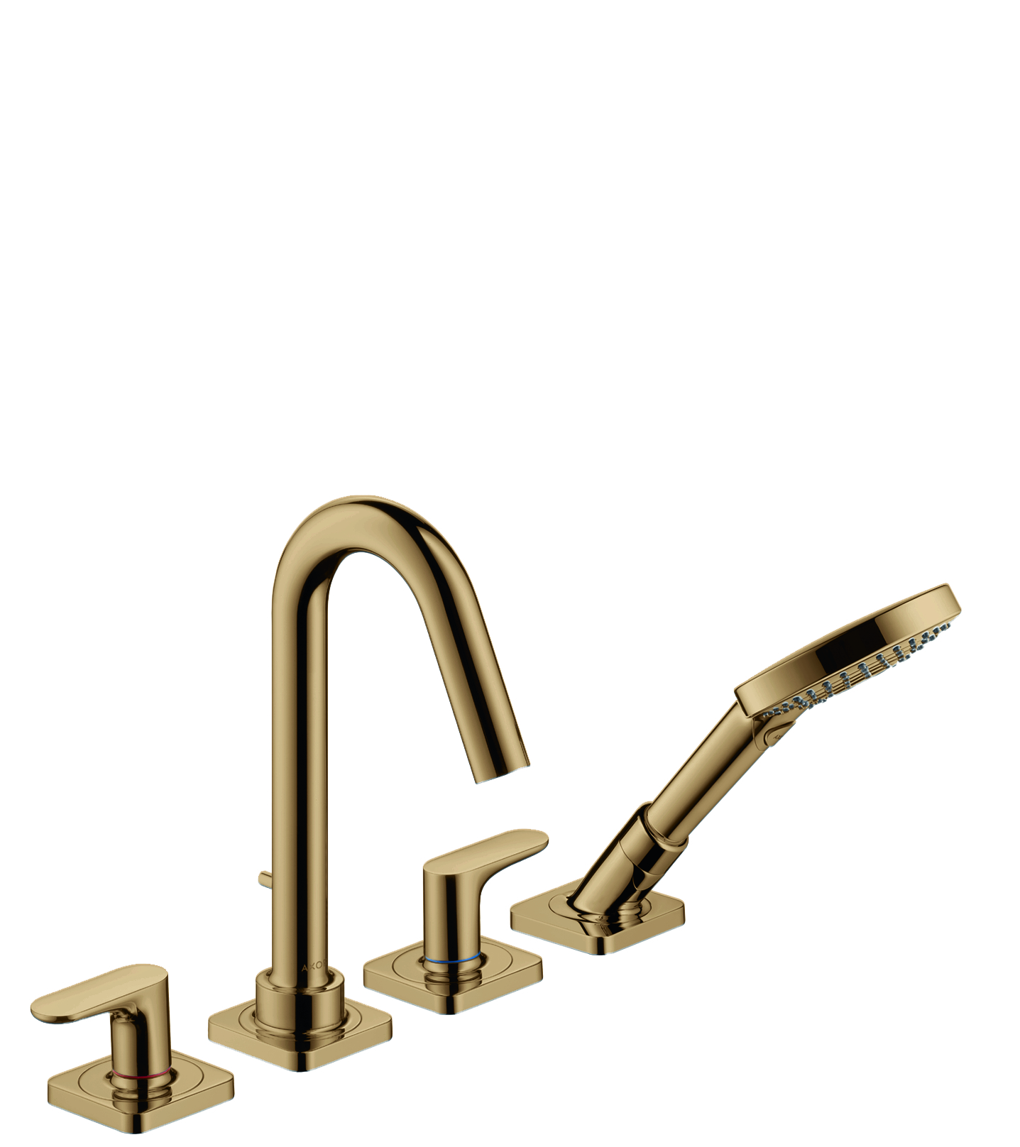 4-hole rim mounted bath mixer with lever handles and escutcheons