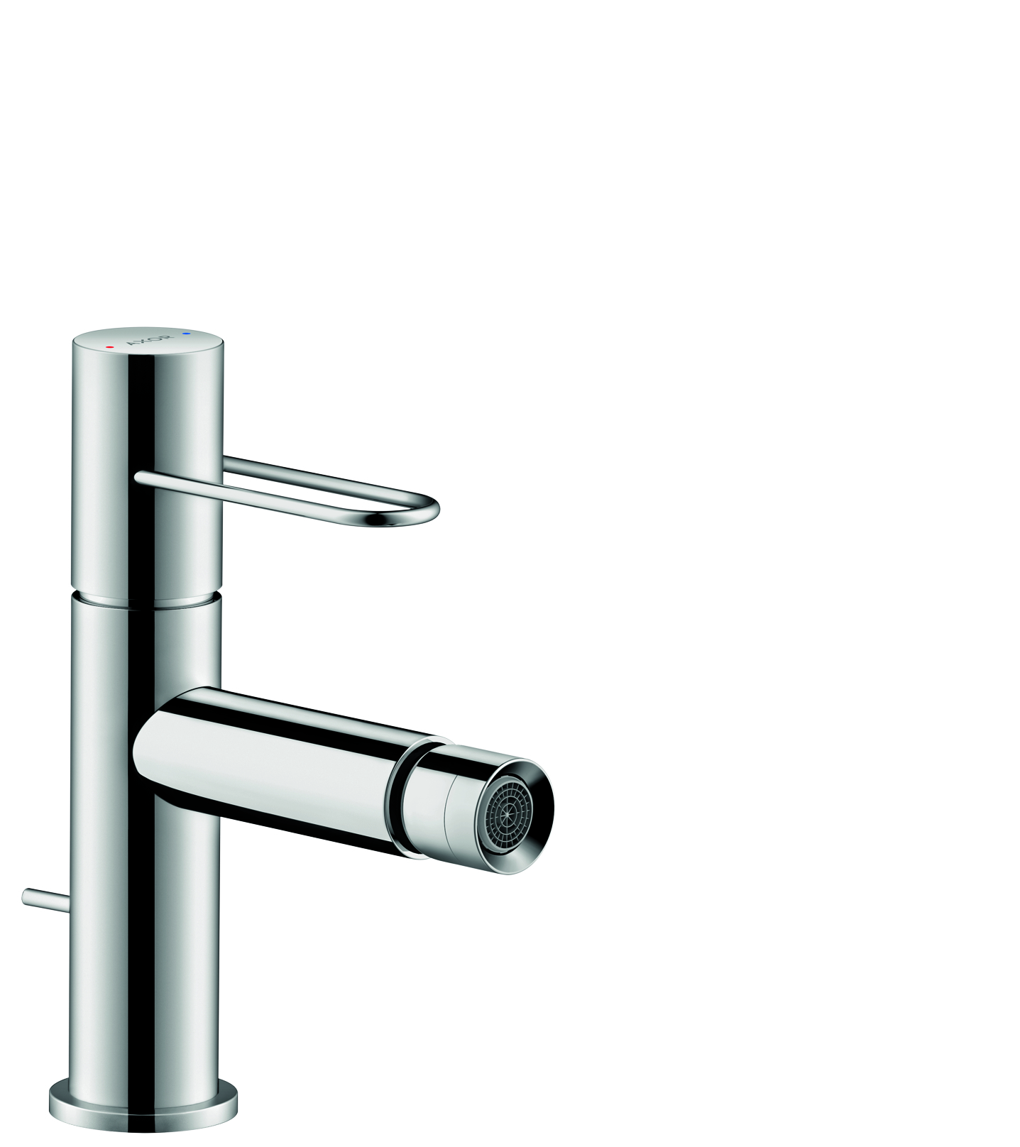 Single lever bidet mixer with loop handle and pop-up waste set