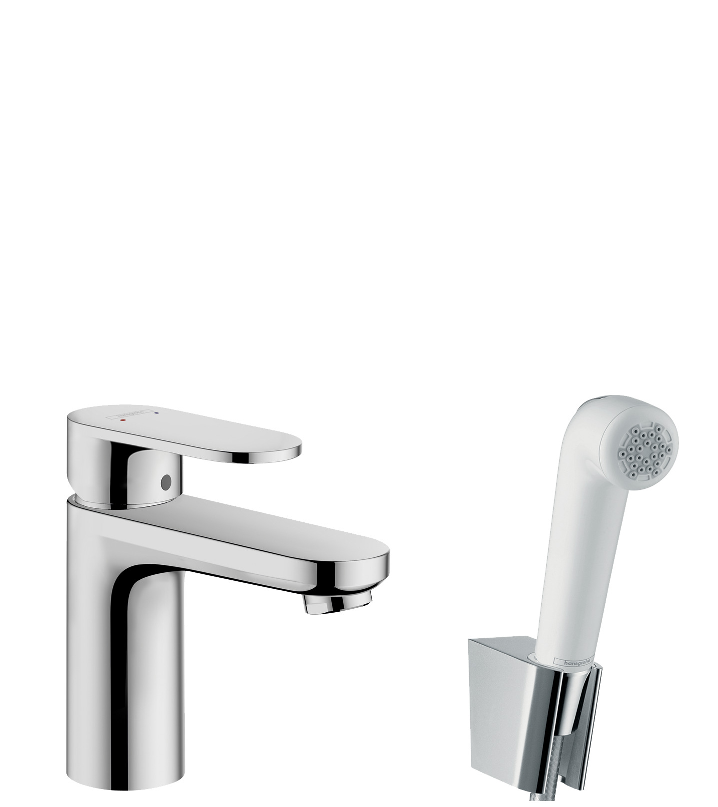 Single lever basin mixer 100 with bidette hand shower and shower hose 160 cm