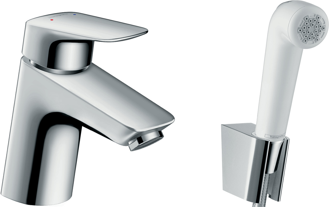 Single lever basin mixer with bidette hand shower and shower hose 160 cm