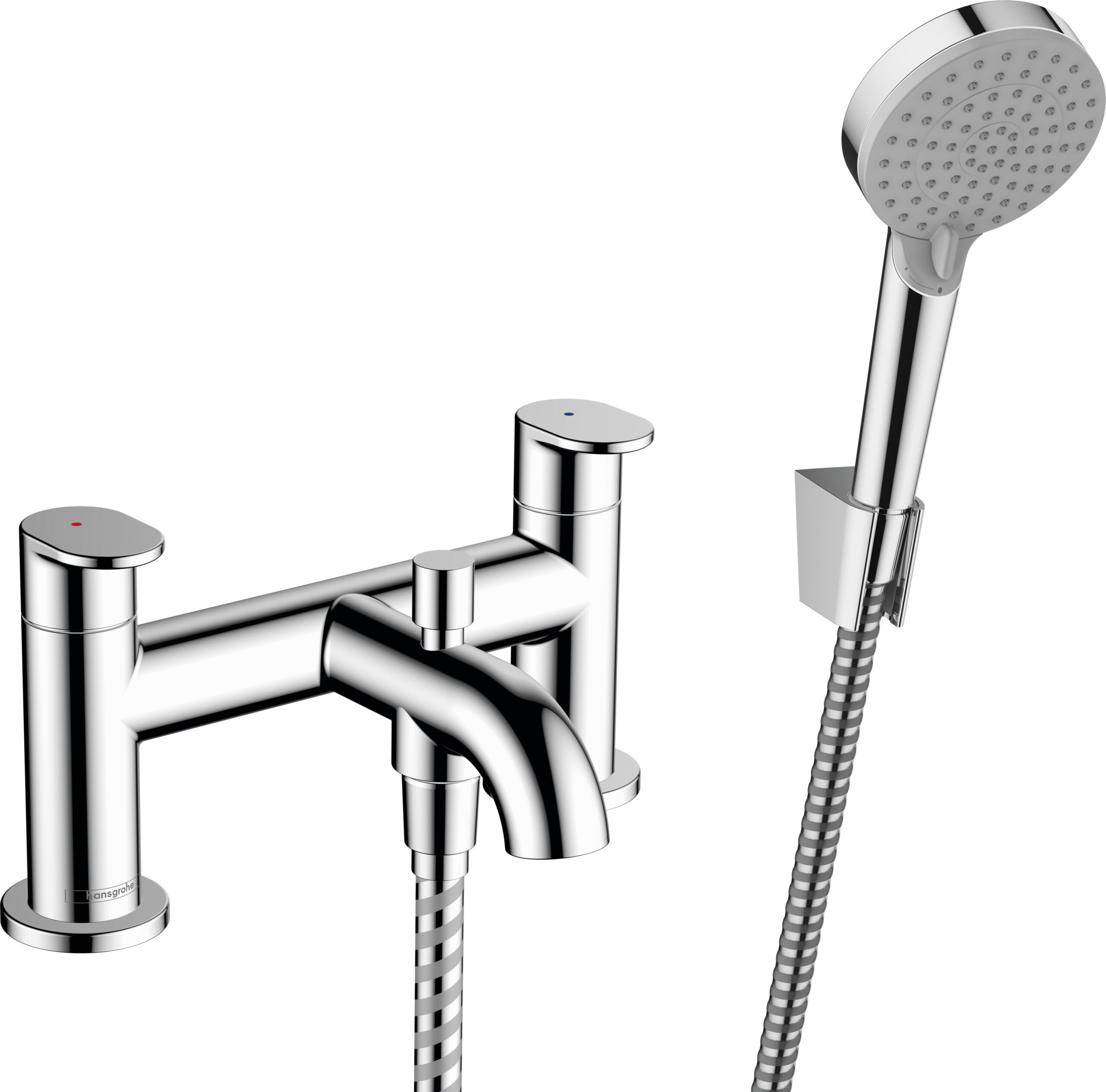 2-hole rim mounted bath mixer with diverter valve and Vernis Blend hand shower Vario