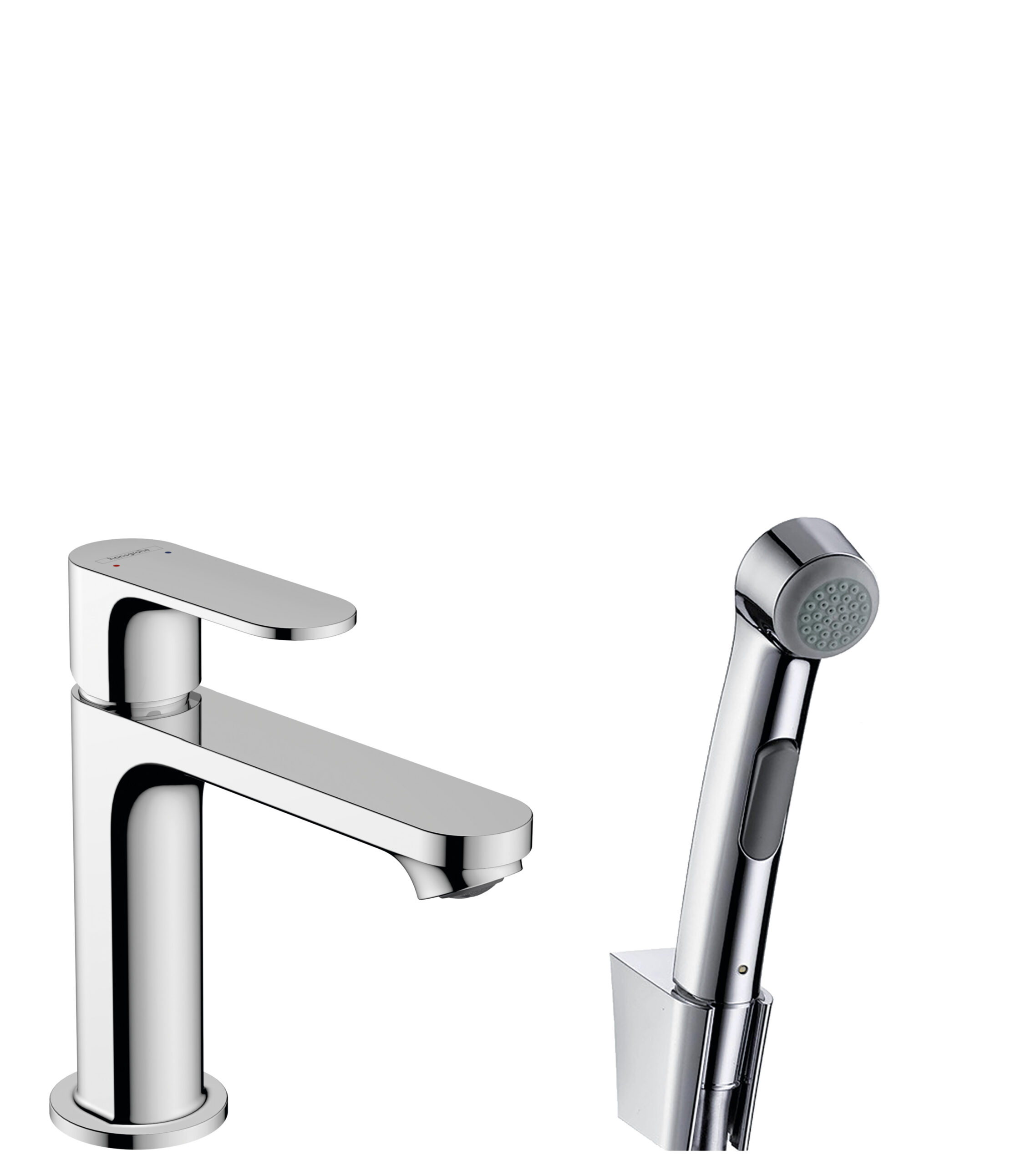 Single lever basin mixer 110 with bidé hand shower and shower hose 160 cm without waste set