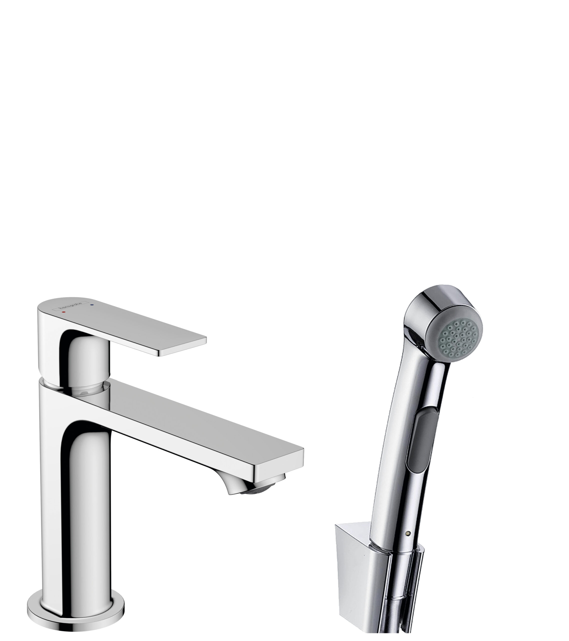 Single lever basin mixer 110 with bidé hand shower and shower hose 160 cm without waste set