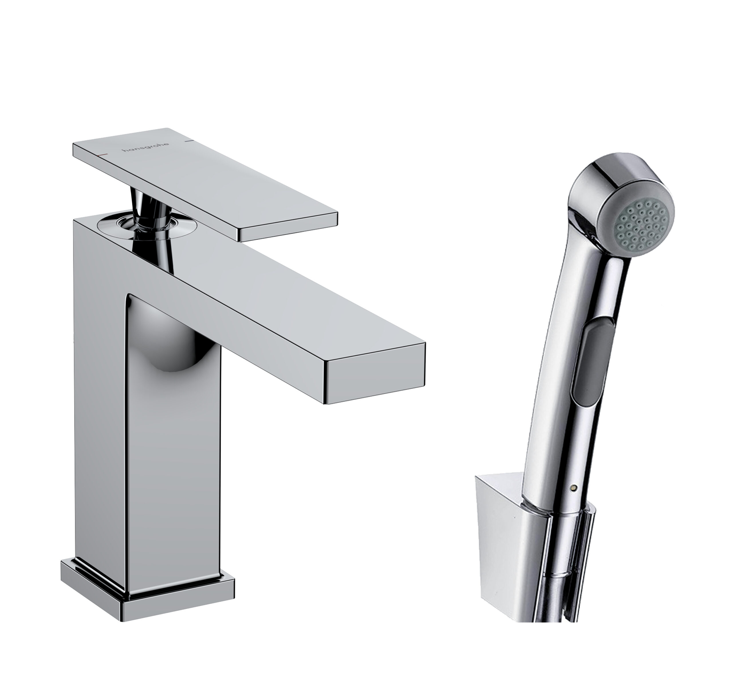 Single lever basin mixer 110 with bidette hand shower and shower hose 160 cm