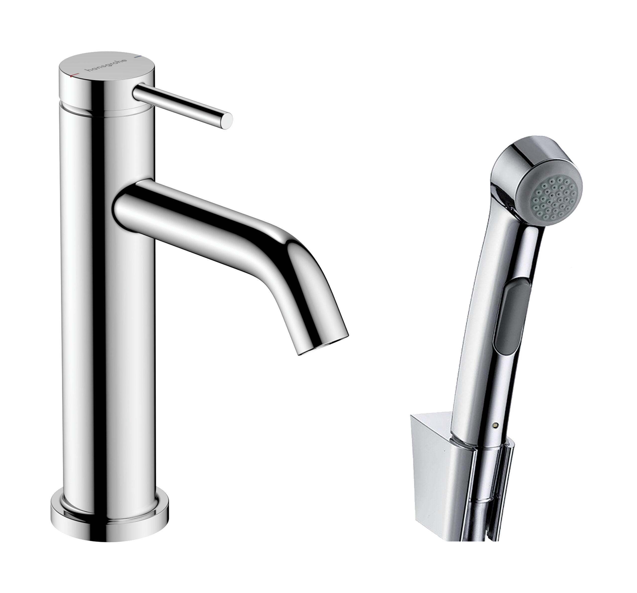 Single lever basin mixer 110 with bidette hand shower and shower hose 160 cm