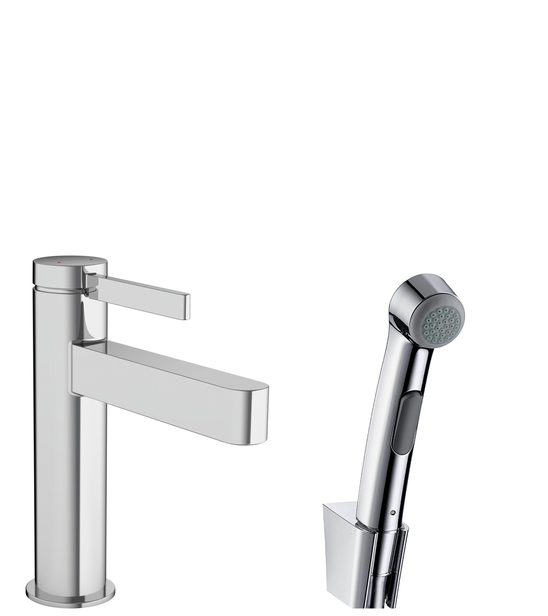 Single lever basin mixer 110 with bidette hand shower and shower hose 160 cm