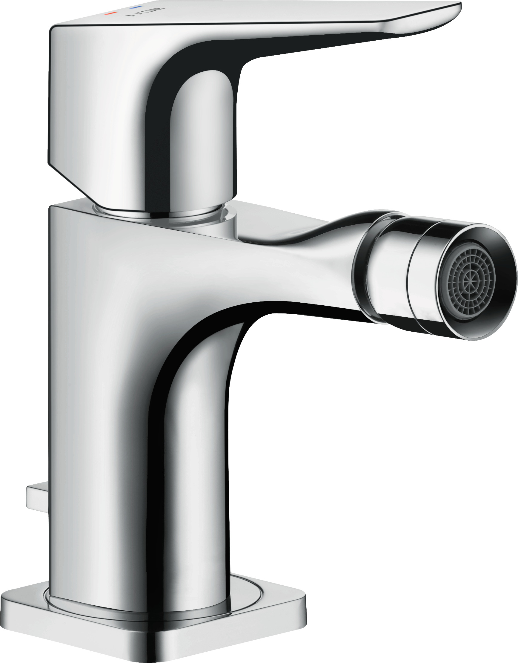 Single lever bidet mixer with lever handle and pop-up waste set