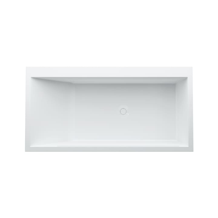 Bathtub, drop-in version, made of Sentec solid surface, with tap bank on left-hand side, with slot overflow in the side at the front, with frame