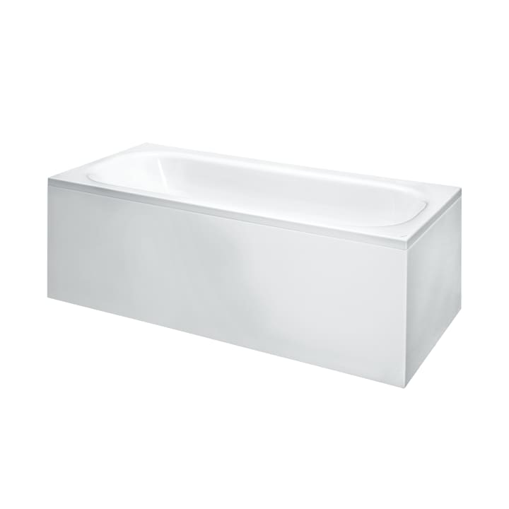 Bathtub, with centre outlet for left-hand corner with panel, version right, sanitary acrylic
