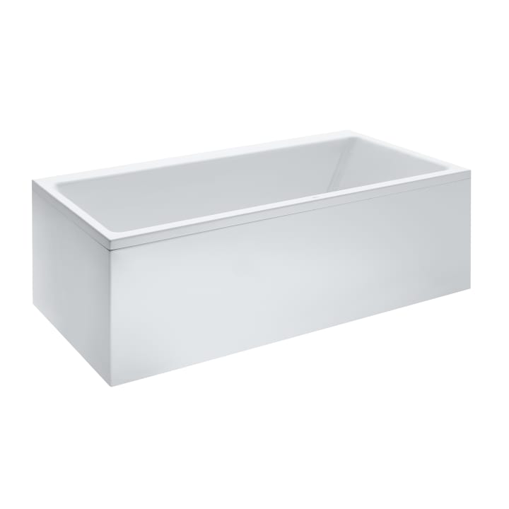 Bathtub, with centre outlet for right-hand corner with panel, version left, sanitary acrylic