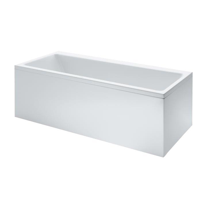 Bathtub, with centre outlet for left-hand corner with panel, version right, sanitary acrylic