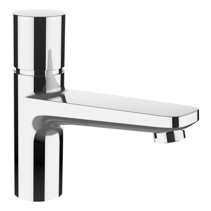 Pillar tap for cold or mixed water, projection 145 mm, fixed spout, self-closing
