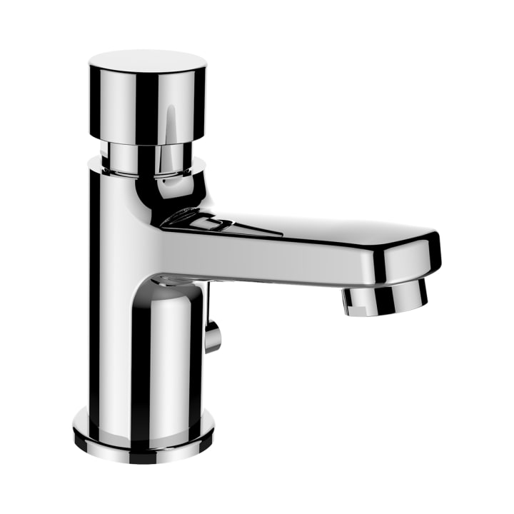 Single hole basin mixer, projection 100 mm, fixed spout, self-closing, chrome