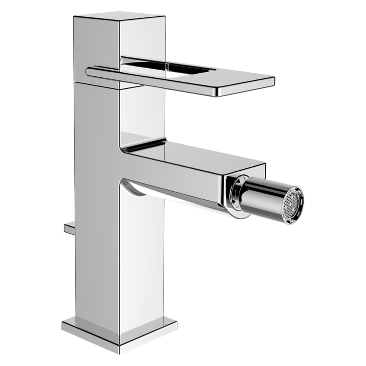 Bidet mixer, projection 113 mm, with pop-up waste, stainless steel