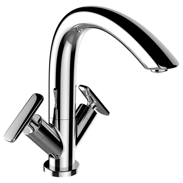 2-handle basin mixer, projection 150 mm, swivel spout, with pop-up waste
