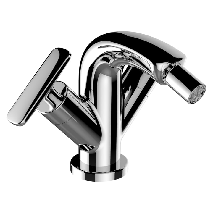 2-handle bidet mixer, projection 105 mm, fixed spout, with pop-up waste