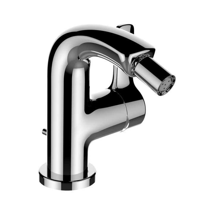 Bidet mixer, projection 105 mm, fixed spout, with pop-up waste