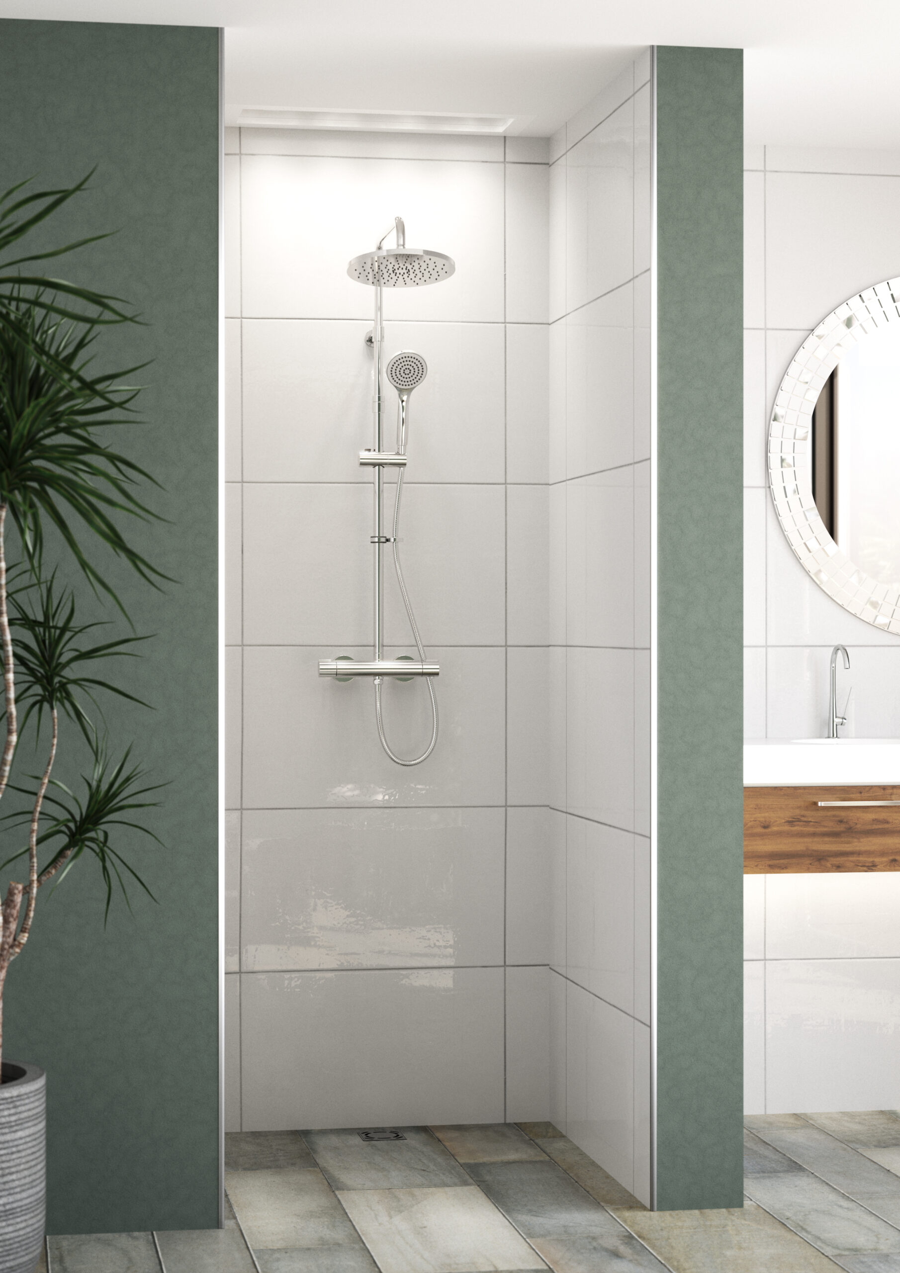 ENZO SAFE TOUCH DUAL
OUTLET THERMOSTATIC
SHOWER WITH
TELESCOPIC RISER KIT
OVERHEAD SOAKER AND
HANDSET