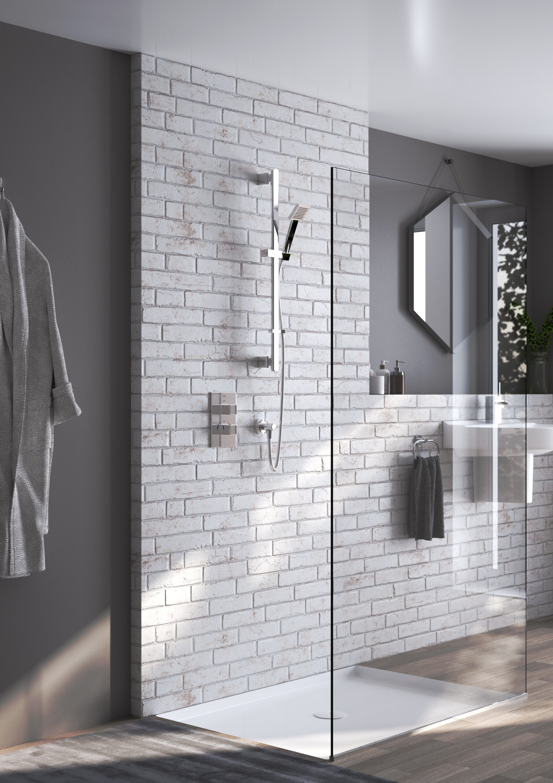 MIO CONCEALED SINGLE
OUTLET THERMOSTATIC
SHOWER WITH OVERHEAD
ARM, SOAKER AND RINSE
STATION