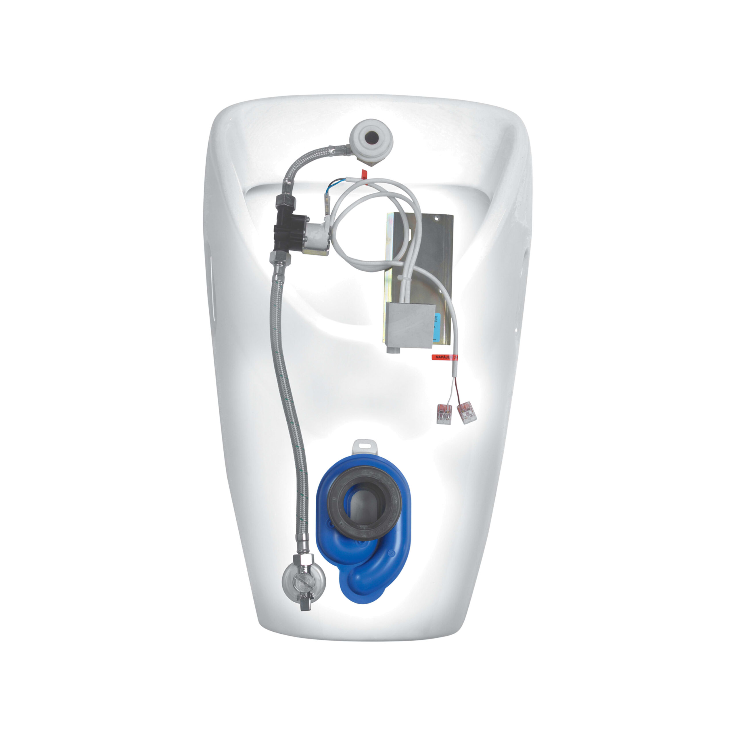 Siphonic urinal LIVO Antivandal with inner water inlet and radar sensor, for net power supply 24V DC, siphon (0,5-4 l), connectors and fixing kit included