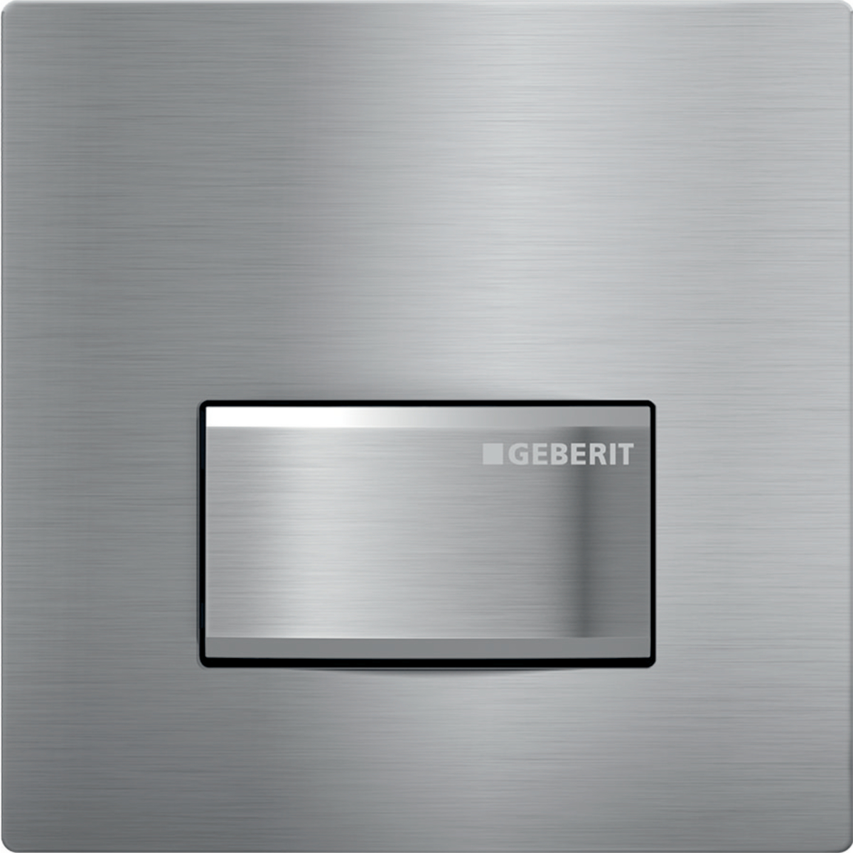 Geberit urinal flush control with pneumatic flush actuation, Type 50 actuator plate, square: Plate, Button: chrome / Brushed