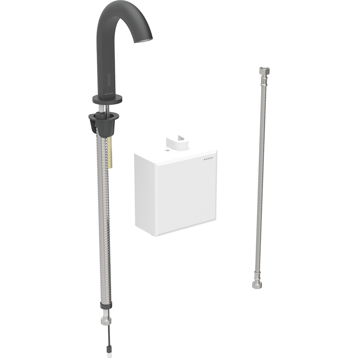 Geberit Piave washbasin tap, deck-mounted, generator operation, with exposed function box: black matt / easy-to-clean coated, Mixer=without mixer