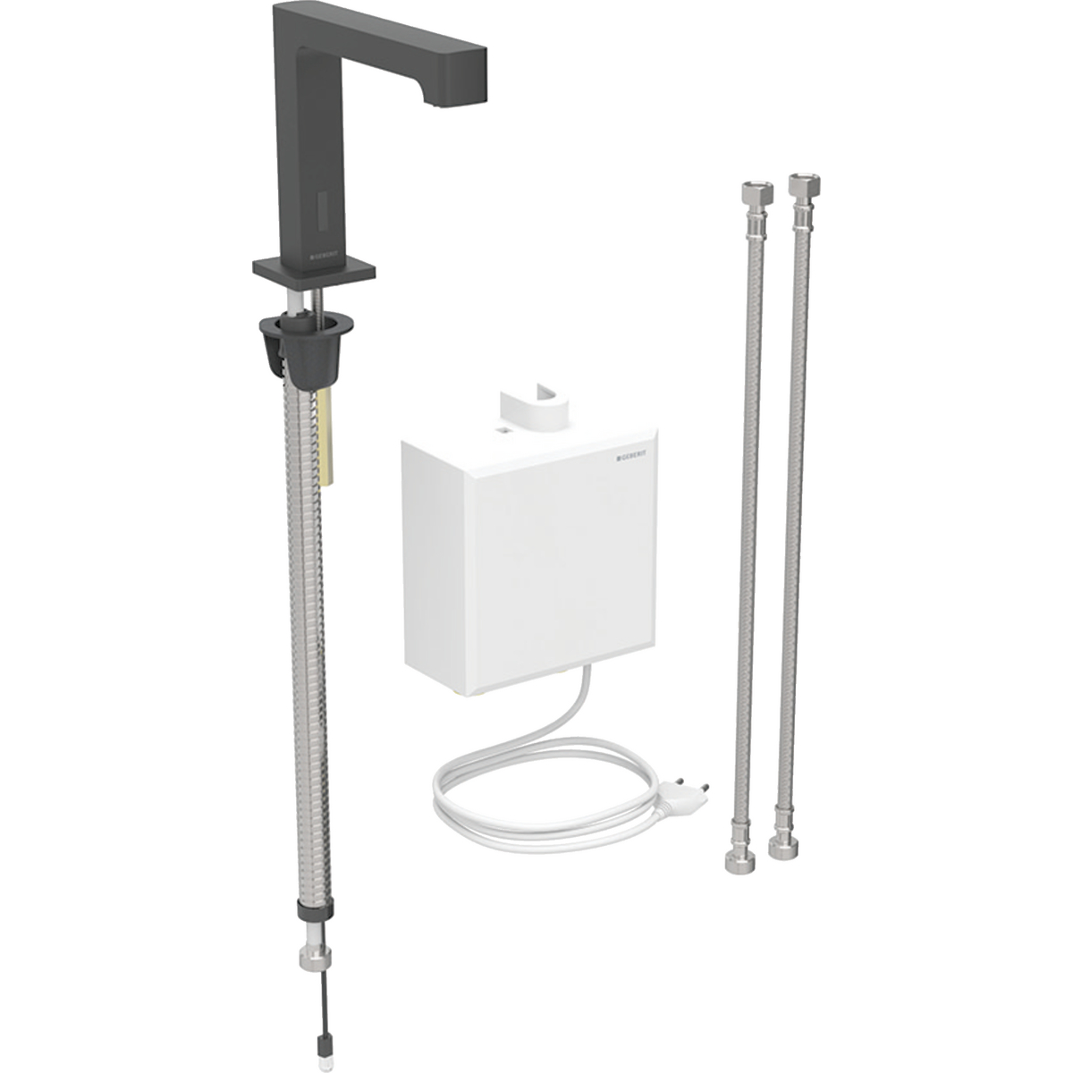 Geberit Brenta washbasin tap, deck-mounted, mains operation, with exposed function box: black matt / easy-to-clean coated, Mixer=with mixer