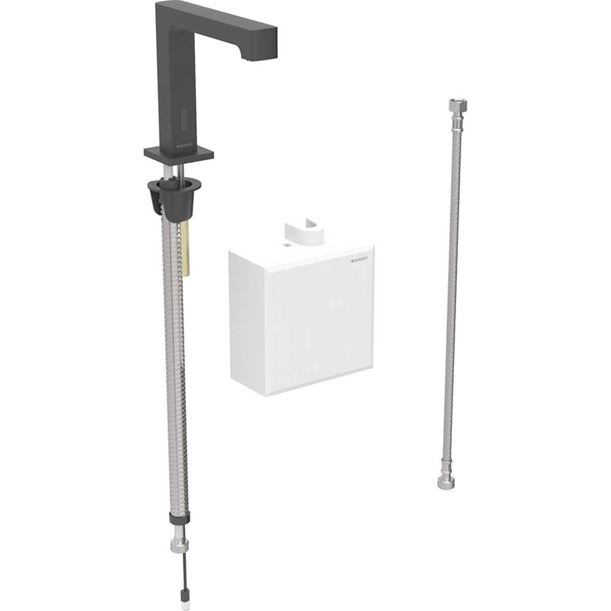 Geberit Brenta washbasin tap, deck-mounted, battery operation, with exposed function box: black matt / easy-to-clean coated, Mixer=without mixer