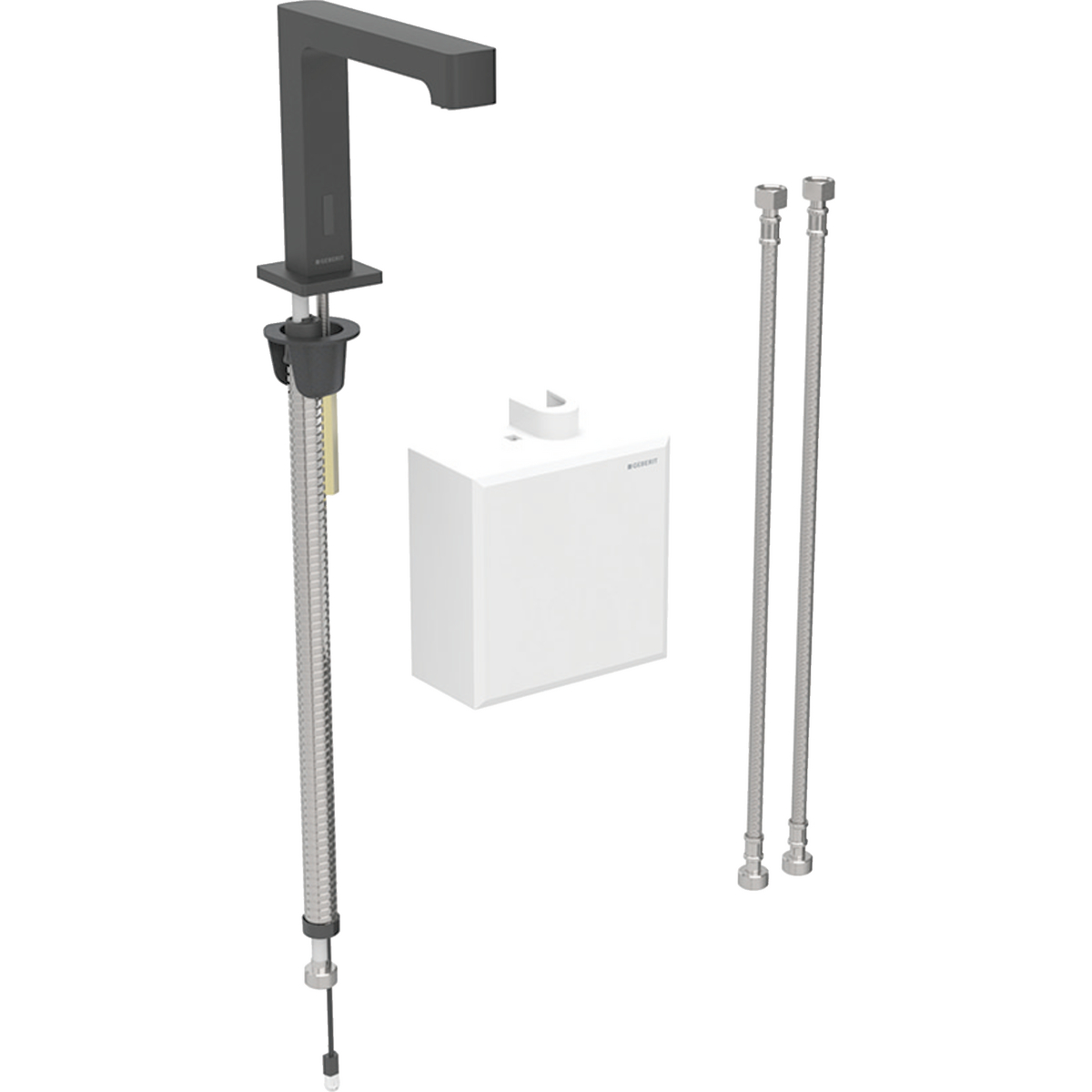 Geberit Brenta washbasin tap, deck-mounted, generator operation, with exposed function box: black matt / easy-to-clean coated, Mixer=with mixer