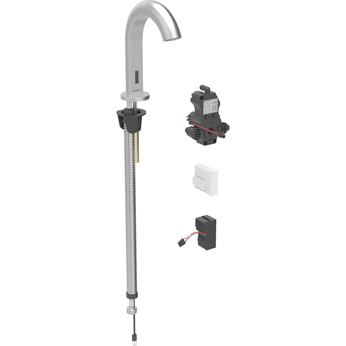 Geberit Piave washbasin tap, deck-mounted, mains operation, for concealed function box: stainless steel look / Brushed, easy-to-clean coated, Mixer=without mixer