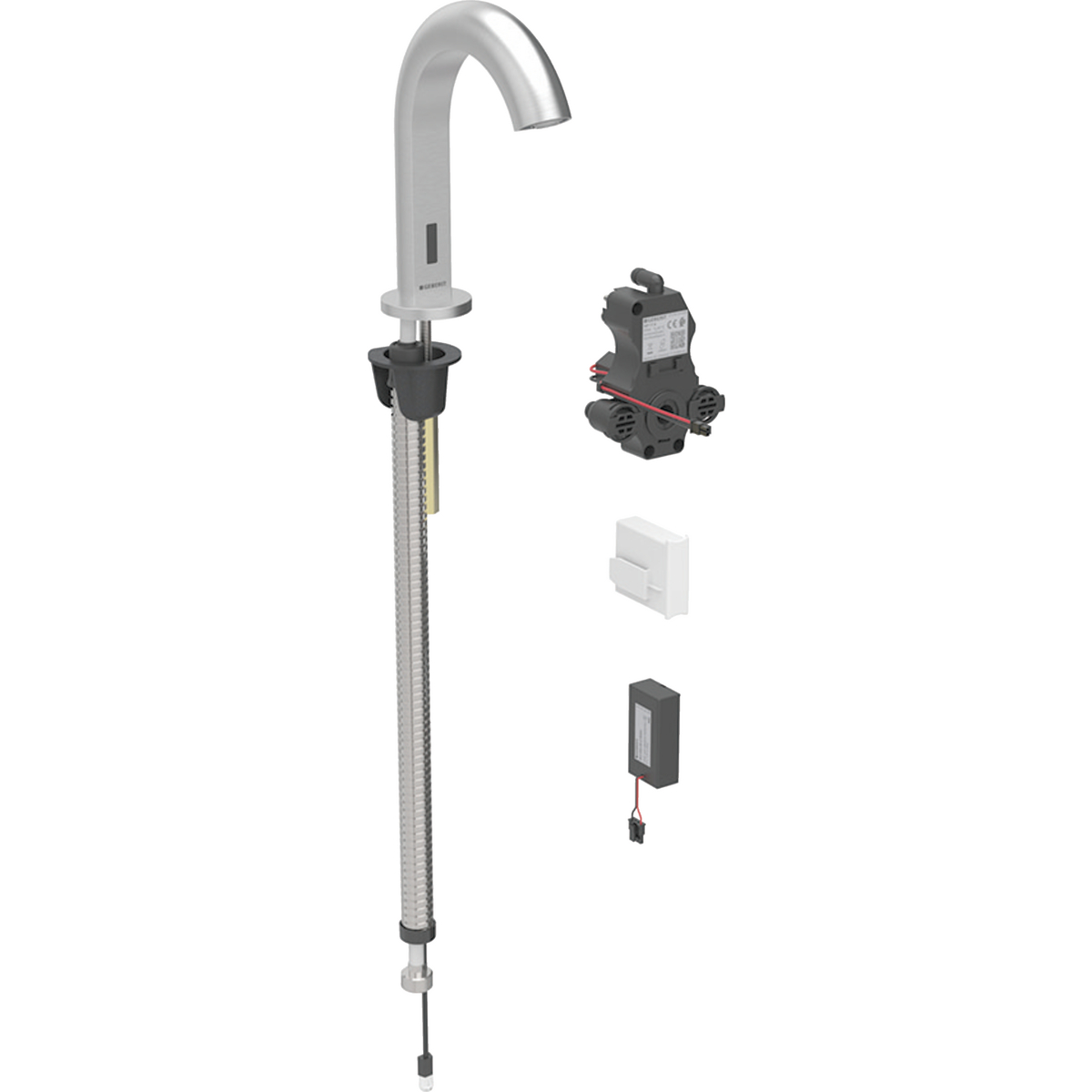 Geberit Piave washbasin tap, deck-mounted, battery operation, for concealed function box: stainless steel look / Brushed, easy-to-clean coated, Mixer=without mixer