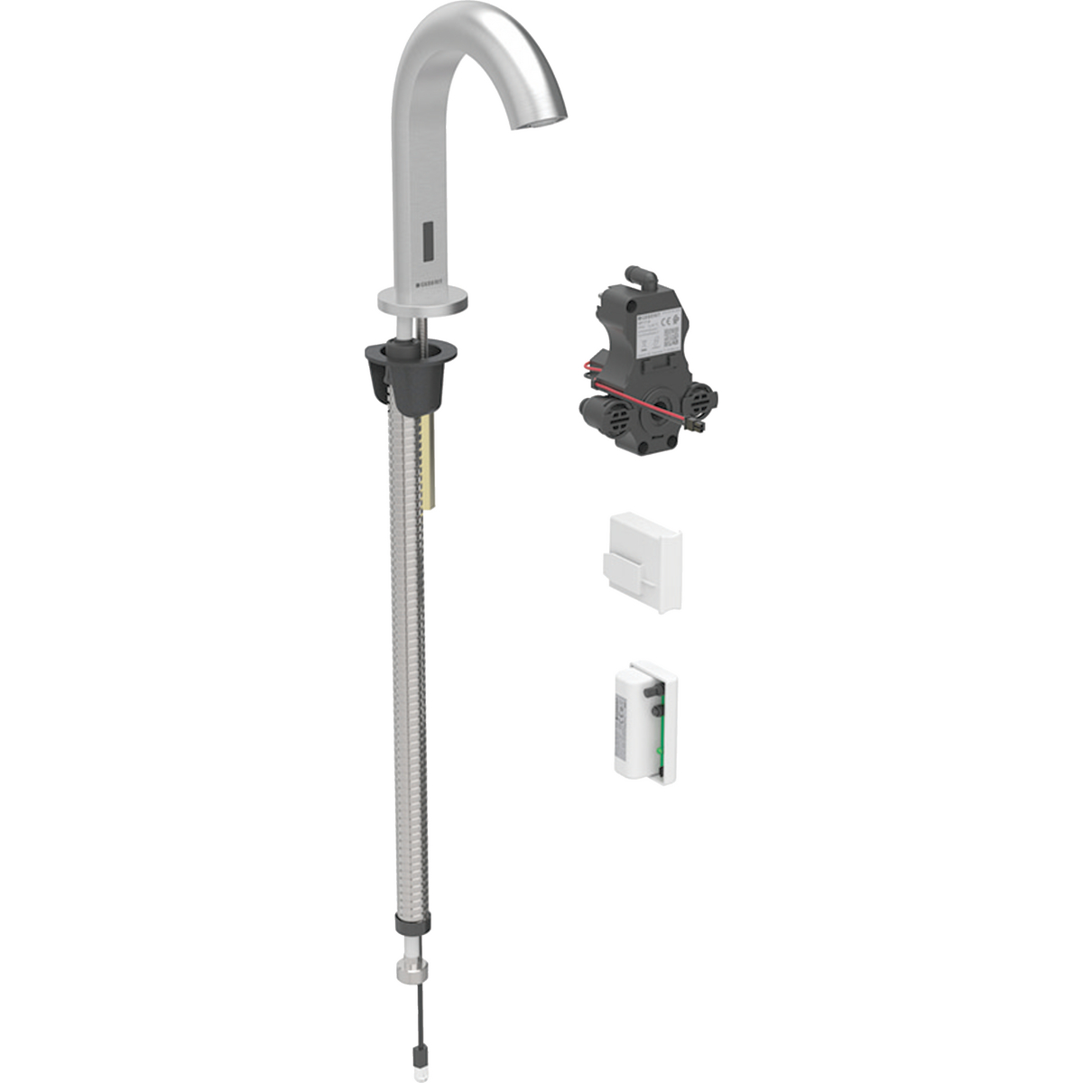 Geberit Piave washbasin tap, deck-mounted, generator operation, for concealed function box: stainless steel look / Brushed, easy-to-clean coated, Mixer=with mixer