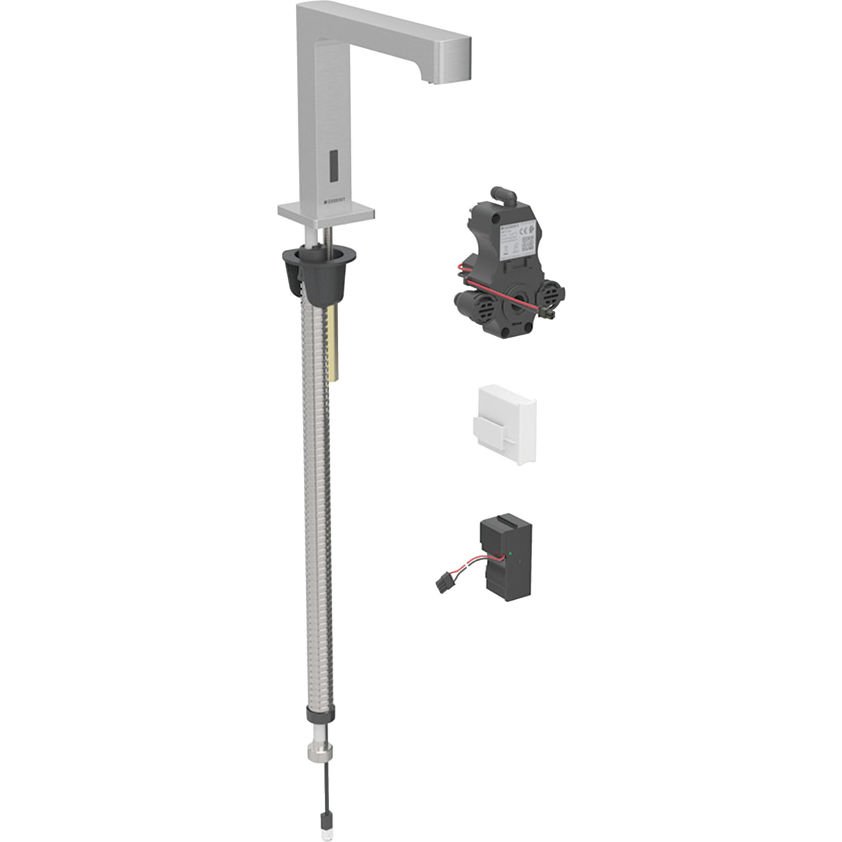 Geberit Brenta washbasin tap, deck-mounted, mains operation, for concealed function box: stainless steel look / Brushed, easy-to-clean coated, Mixer=with mixer