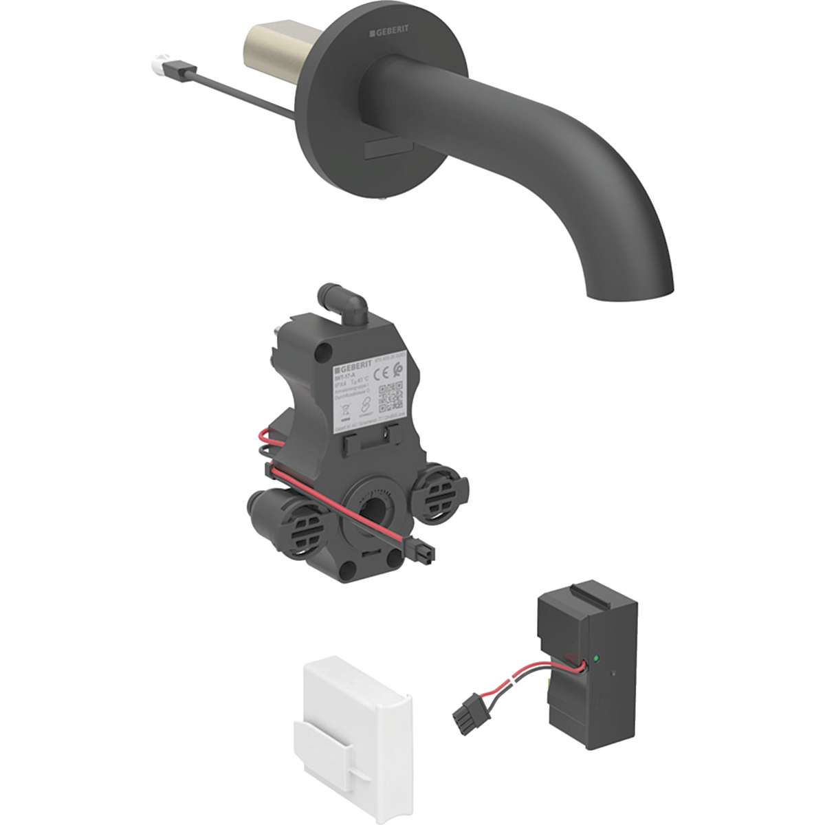 Geberit Piave washbasin tap, wall-mounted, mains operation, for concealed function box: black matt / easy-to-clean coated, L=22cm, Mixer=without mixer