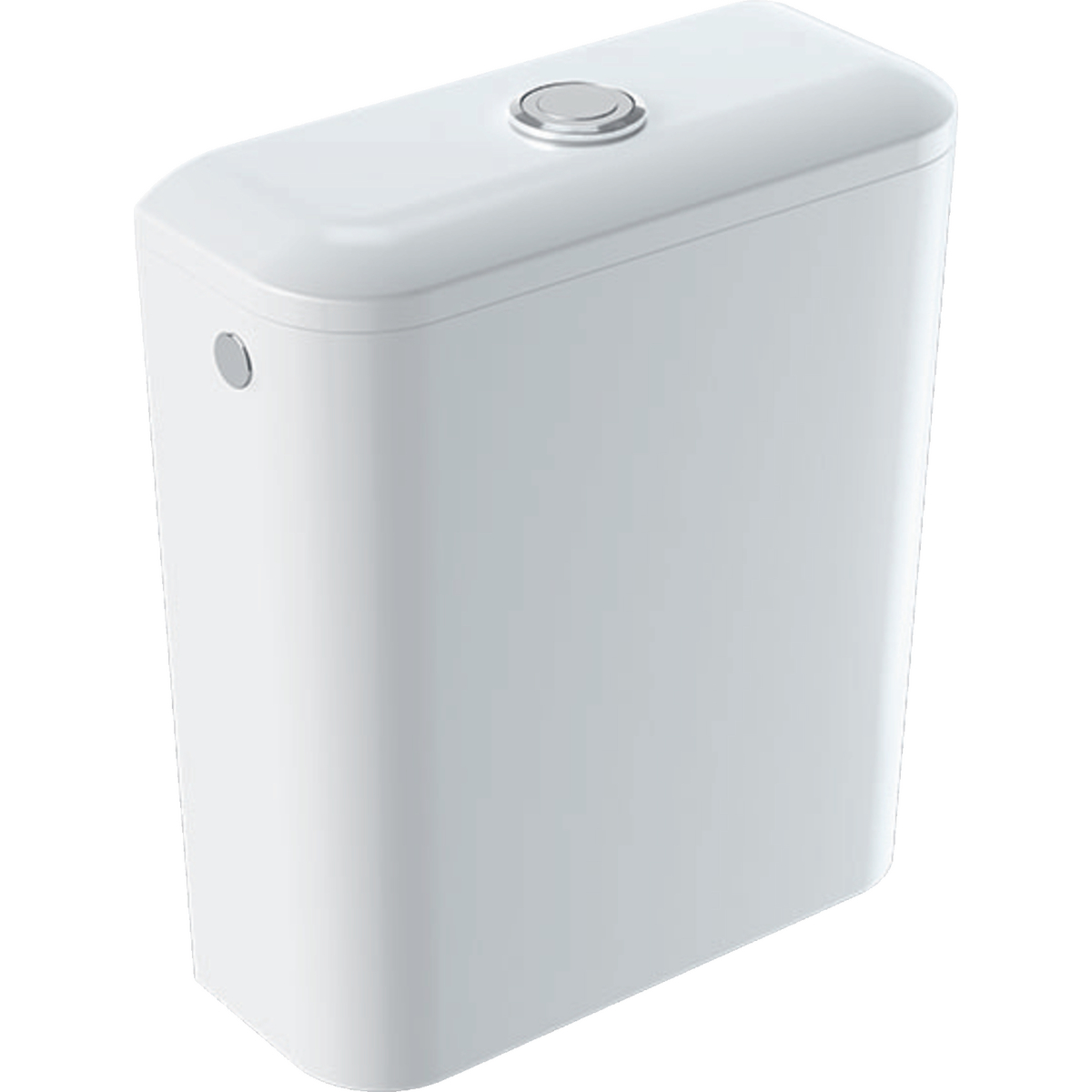 Geberit iCon Square exposed cistern, close-coupled, dual flush, lateral or bottom water supply connection: white