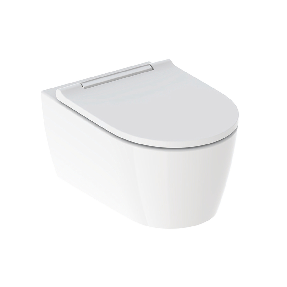 Geberit ONE wall-hung WC set, washdown, shrouded, TurboFlush, with WC seat: WC ceramic appliance: white / KeraTect, Design cover: chrome / Glossy