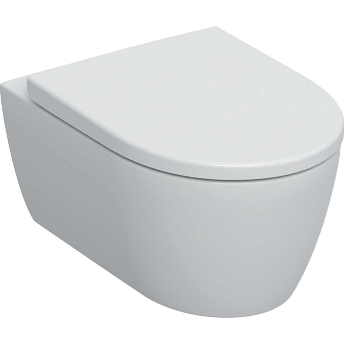 Geberit iCon wall-hung WC set, washdown, shrouded, Rimfree, with WC seat: T=53cm, Soft-closing mechanism=yes, Quick-release hinges=Yes, lockable, Fastening=from above, white / matt